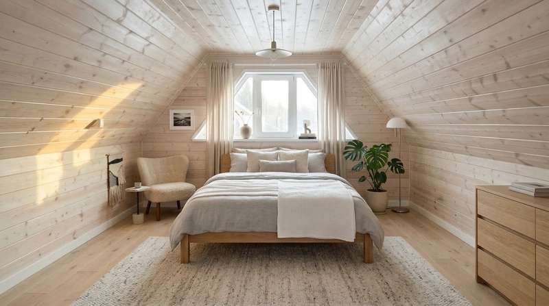 Дизайн спальни в стиле Сканди — фото интерьера от нейросети RoomGPT