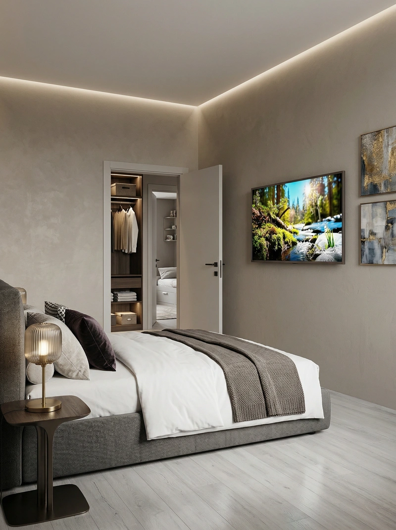 Дизайн интерьера в стиле Контемпорари — Спальня от нейросети RoomGPT