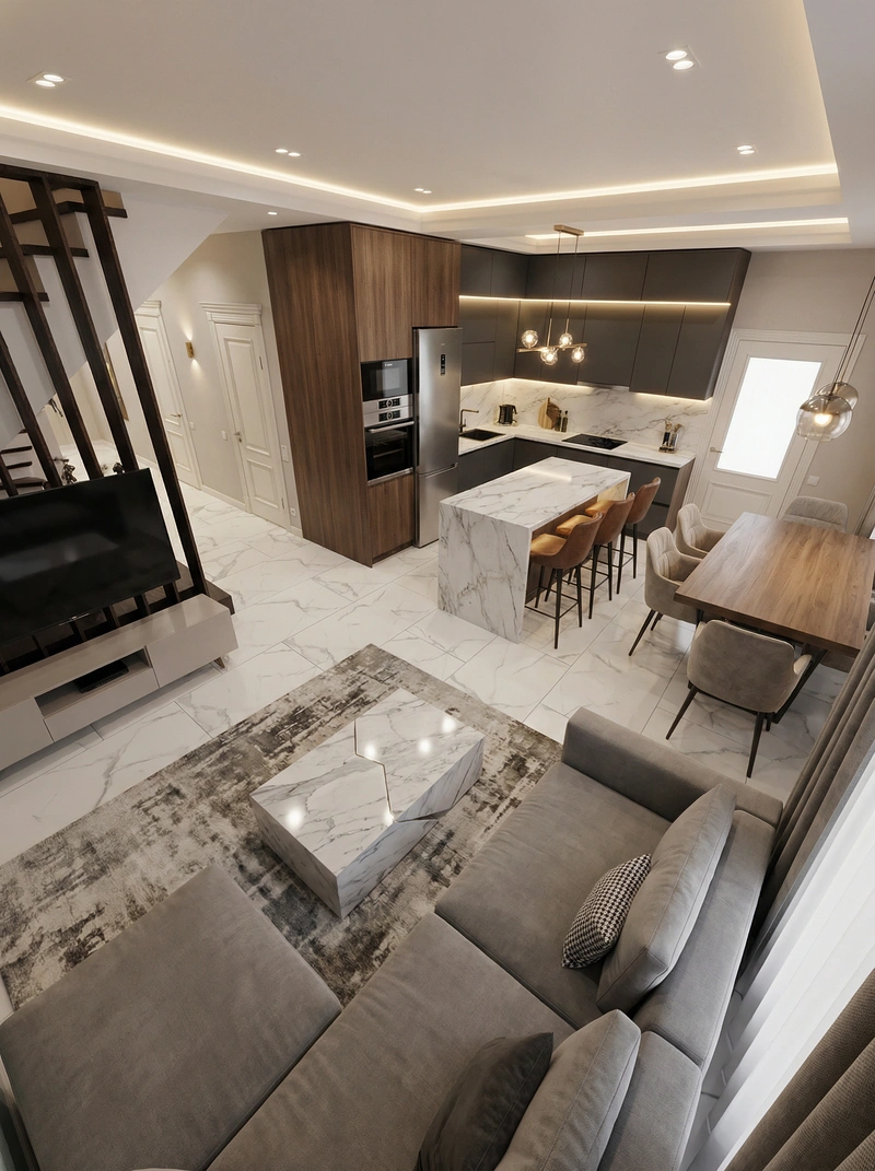 Дизайн интерьера в стиле Контемпорари — Кухня от нейросети RoomGPT