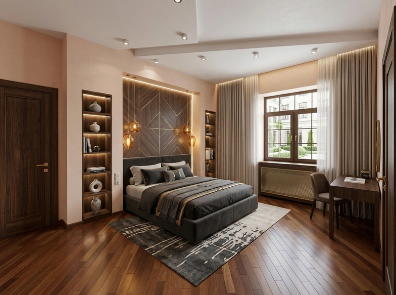 Дизайн спальни в стиле Контемпорари — фото интерьера от нейросети RoomGPT