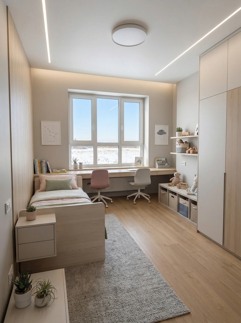 Дизайн детской в стиле Минимализм — фото интерьера от нейросети RoomGPT