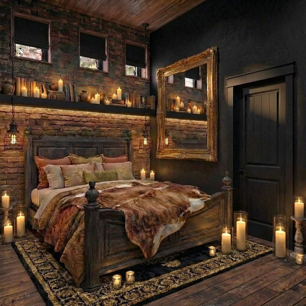 Дизайн спальни в стиле Блэктэк — фото интерьера от нейросети RoomGPT