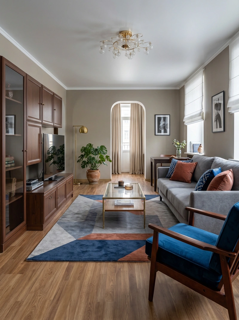 Дизайн интерьера в стиле Эклектика — Гостиная от нейросети RoomGPT