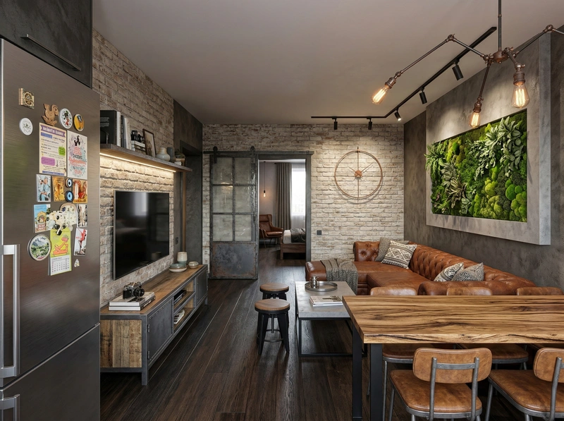 Дизайн гостиной в стиле Лофт — фото интерьера от нейросети RoomGPT