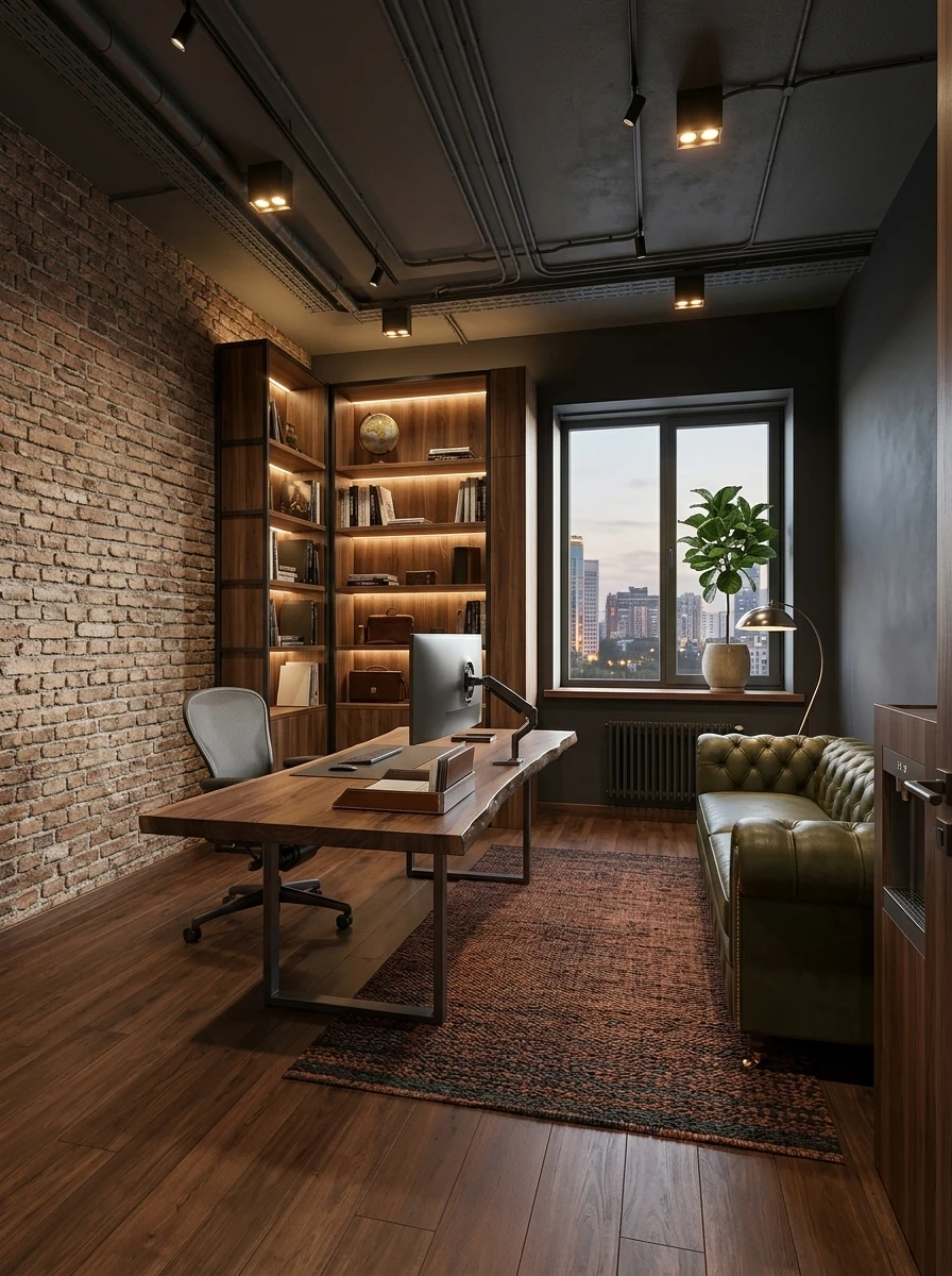 Дизайн кабинета в стиле Лофт — фото интерьера от нейросети RoomGPT