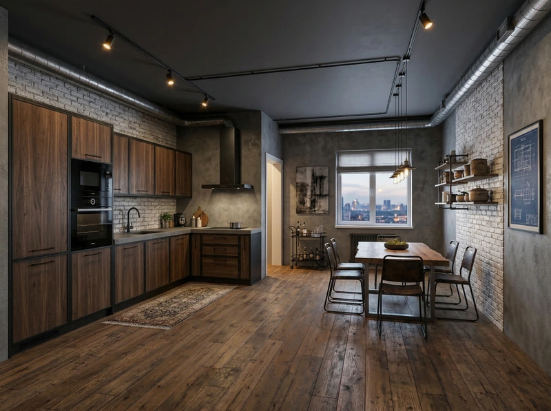 Дизайн кухни в стиле Лофт — фото интерьера от нейросети RoomGPT