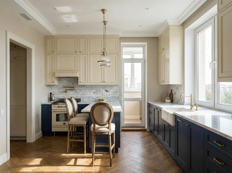 Дизайн интерьера в стиле Классика — Кухня от нейросети RoomGPT
