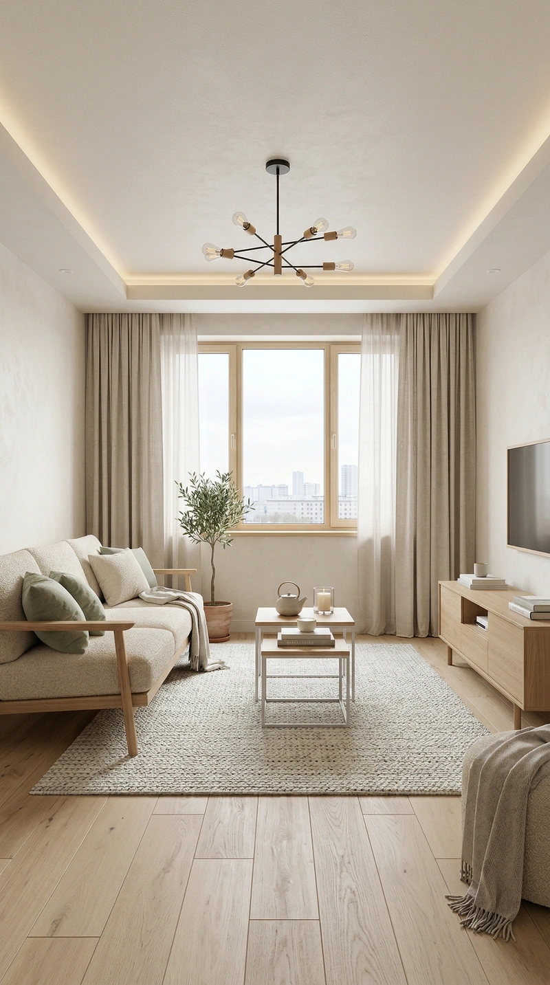 Дизайн гостиной в стиле Хюгге — фото интерьера от нейросети RoomGPT