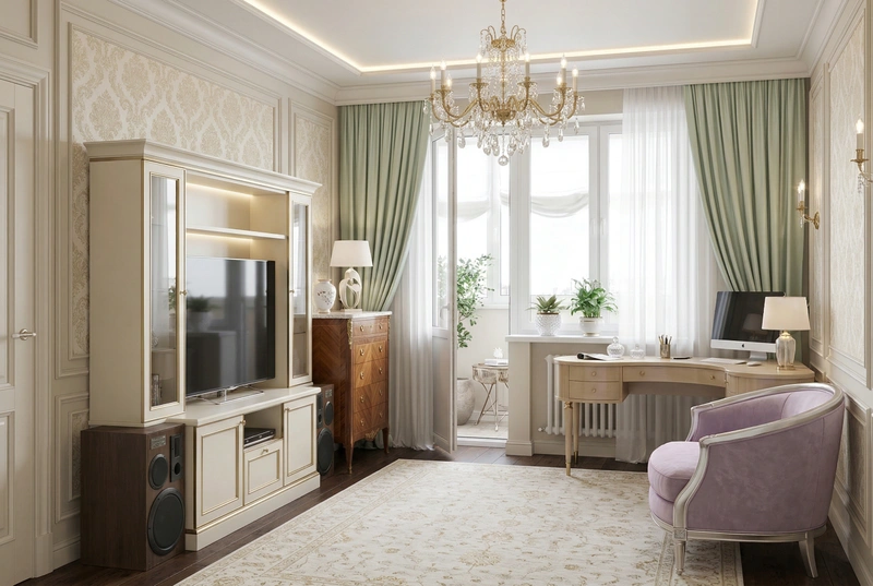 Дизайн гостиной в стиле Неоклассика — фото интерьера от нейросети RoomGPT
