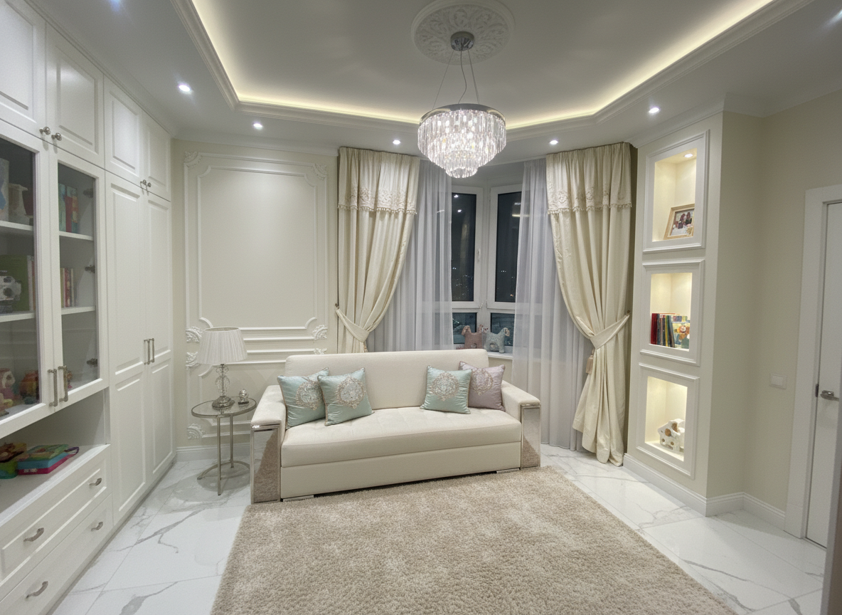 Дизайн детской в стиле Классика — фото интерьера от нейросети RoomGPT