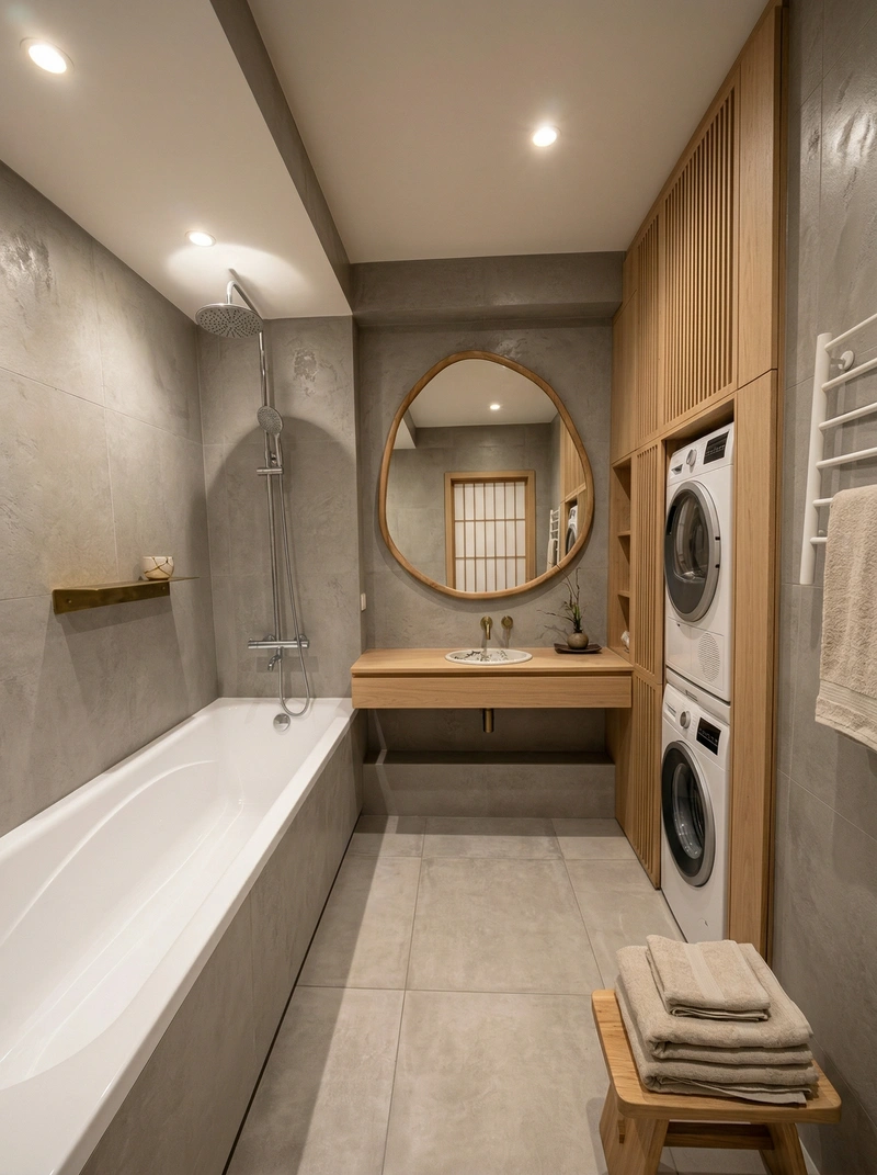 Дизайн ванной в стиле Japandi — фото интерьера от нейросети RoomGPT