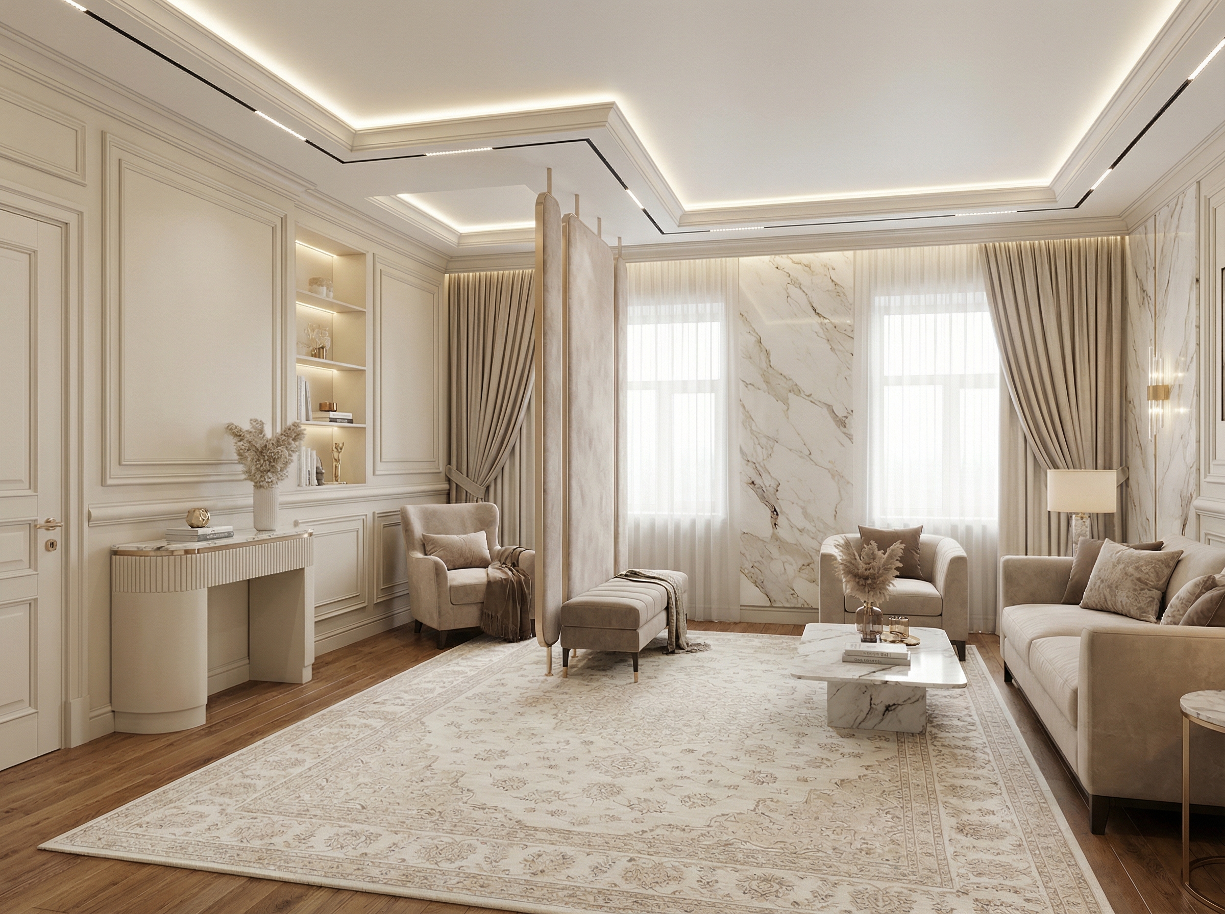 Дизайн гостиной в стиле Классика — фото интерьера от нейросети RoomGPT