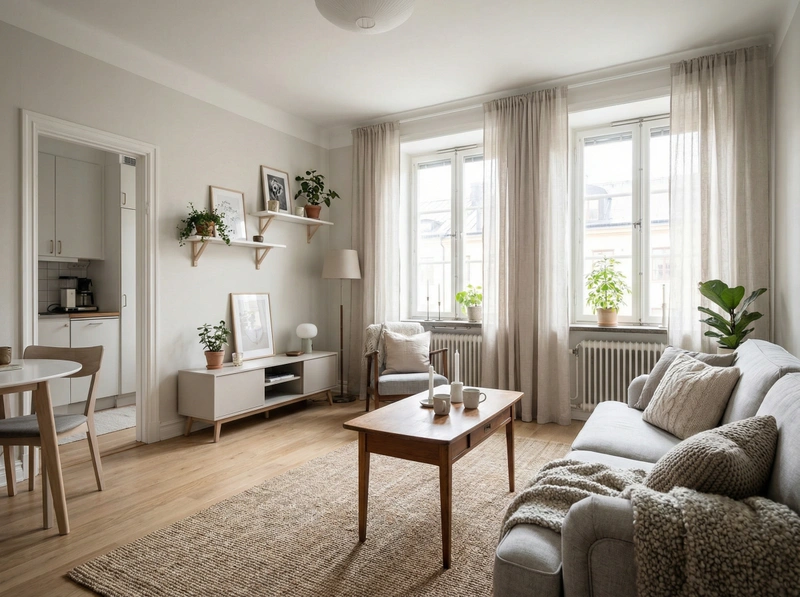 Дизайн интерьера в стиле Хюгге — Гостиная от нейросети RoomGPT