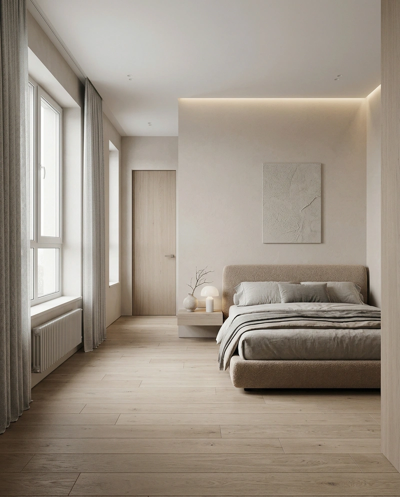Дизайн спальни в стиле Минимализм — фото интерьера от нейросети RoomGPT