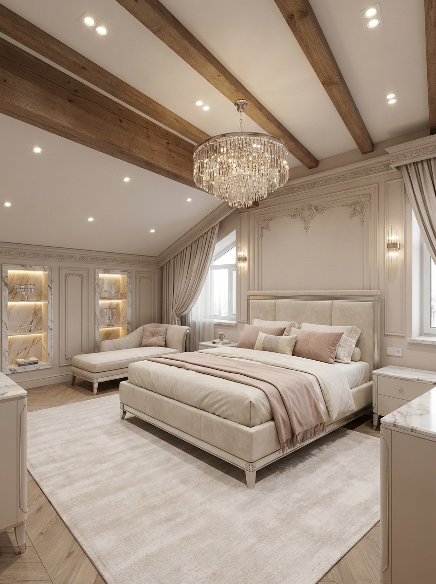 Дизайн спальни в стиле Классика — фото интерьера от нейросети RoomGPT