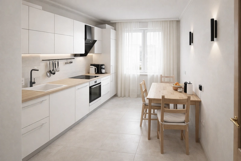 Дизайн кухни в стиле Сканди — фото интерьера от нейросети RoomGPT