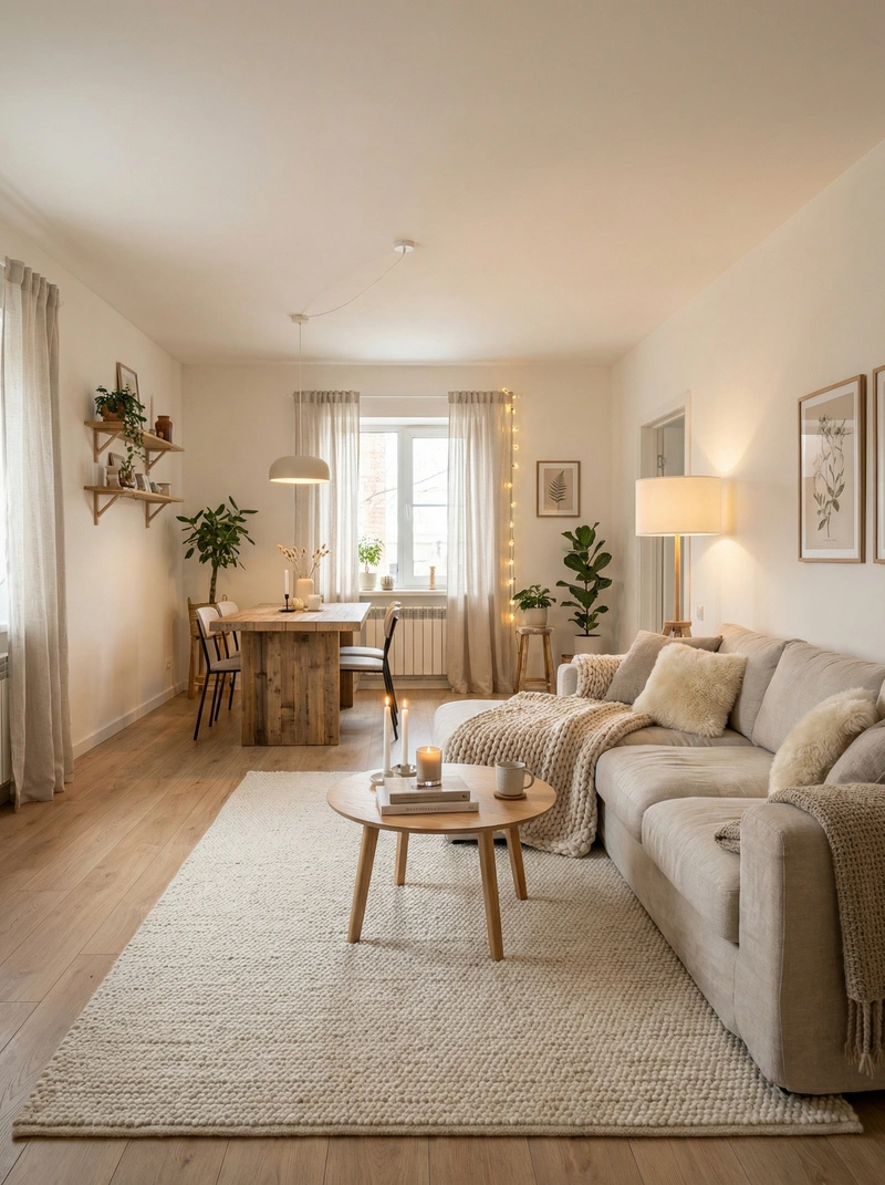 Дизайн интерьера в стиле Хюгге — Гостиная от нейросети RoomGPT