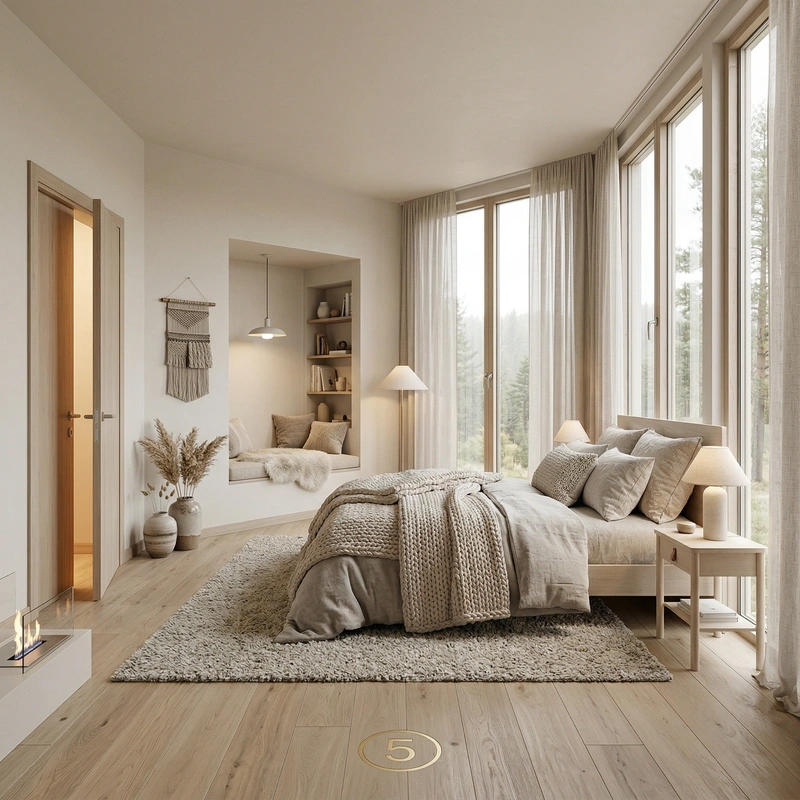 Дизайн спальни в стиле Хюгге — фото интерьера от нейросети RoomGPT