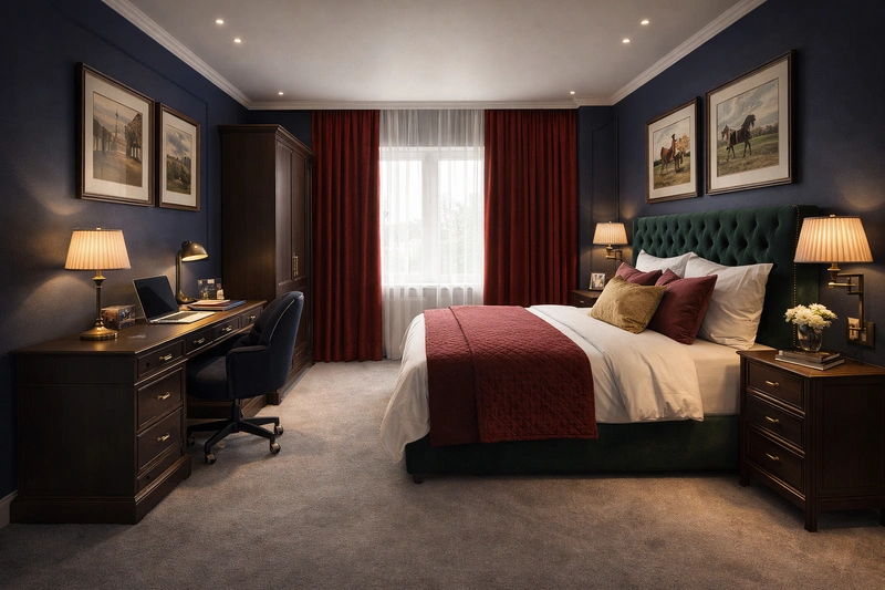 Дизайн спальни в стиле Британский — фото интерьера от нейросети RoomGPT