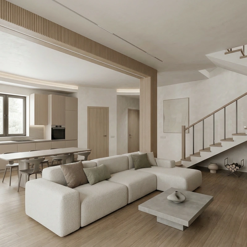 Дизайн интерьера в стиле Минимализм — Гостиная от нейросети RoomGPT