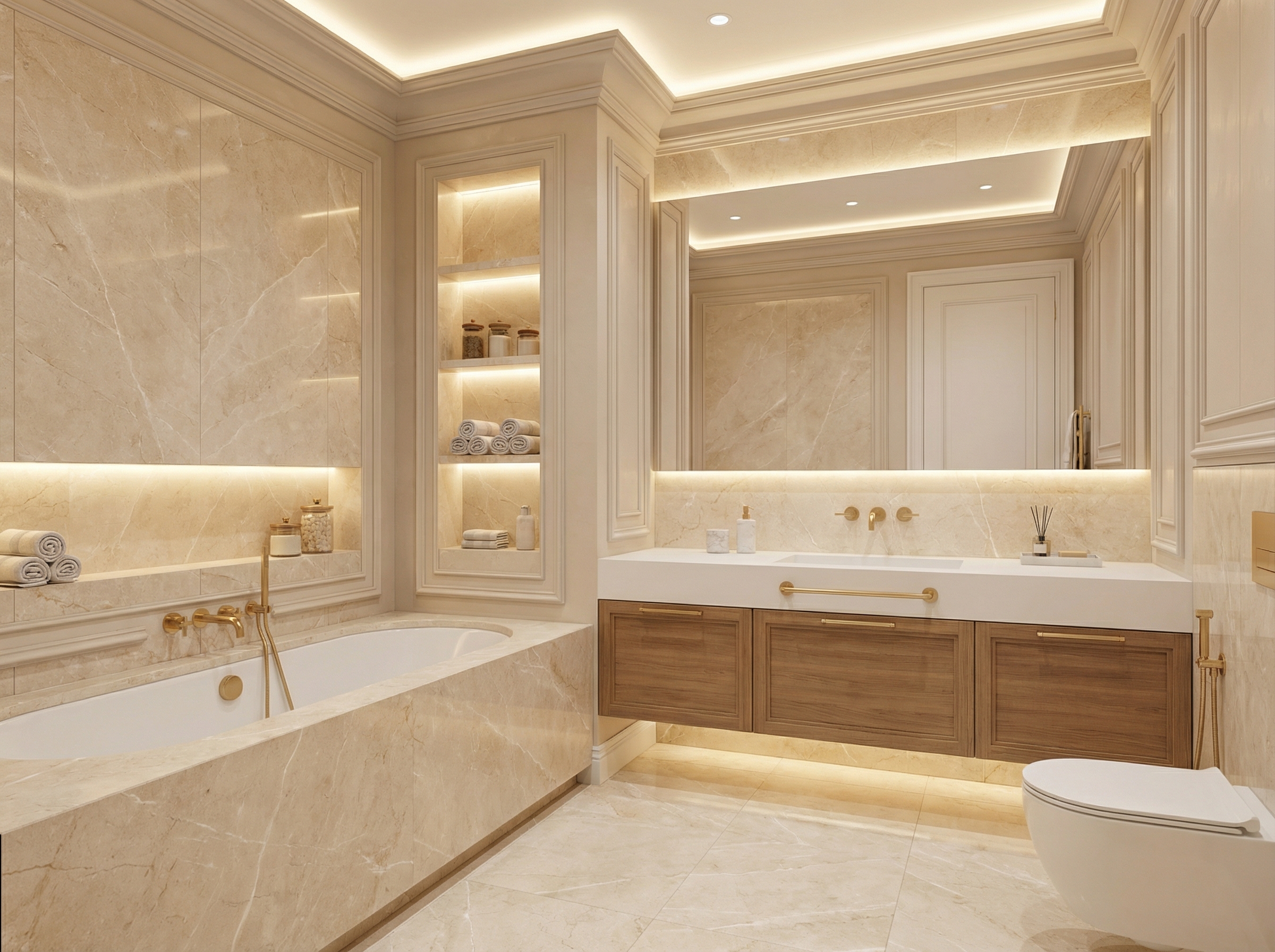 Дизайн ванной в стиле Классика — фото интерьера от нейросети RoomGPT