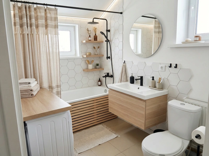 Дизайн ванной в стиле Сканди — фото интерьера от нейросети RoomGPT