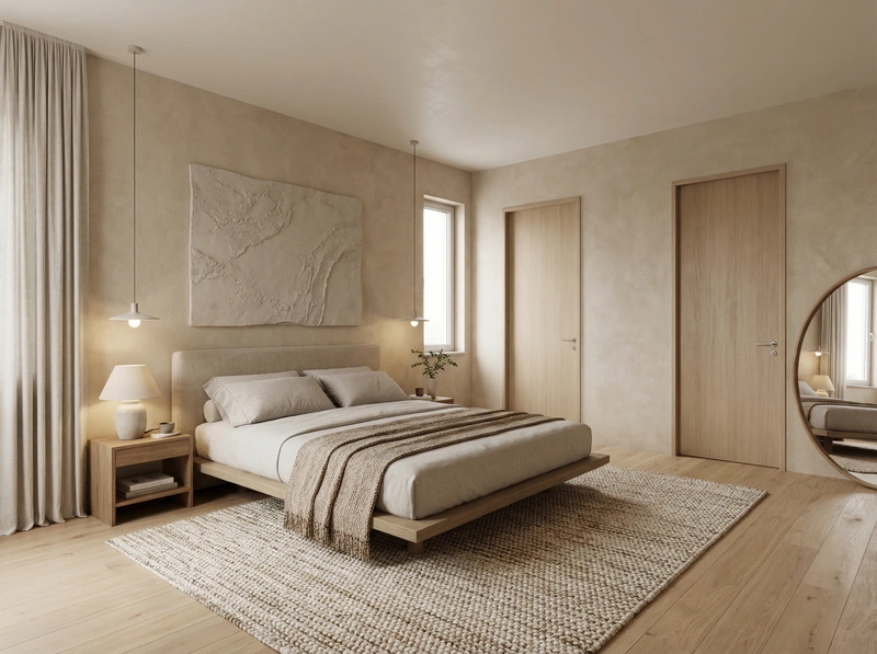 Дизайн спальни в стиле Japandi — фото интерьера от нейросети RoomGPT