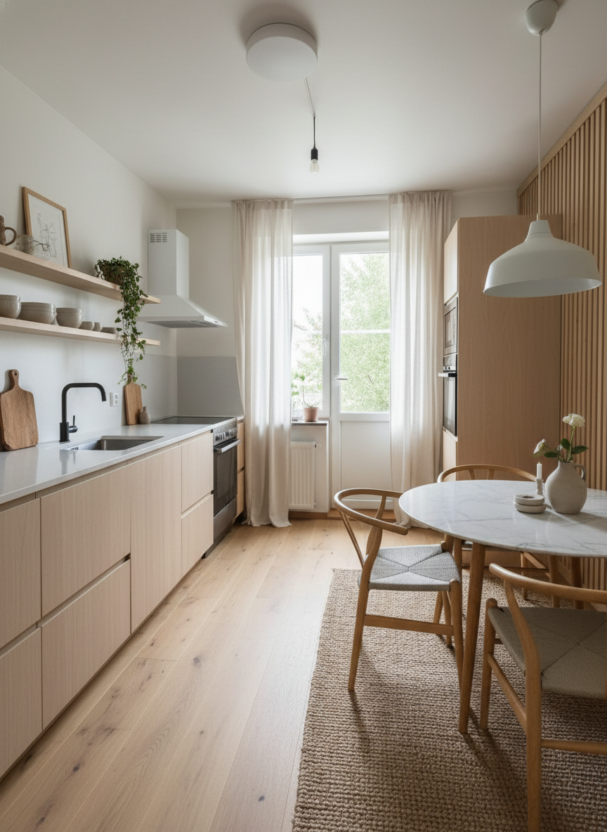 Дизайн кухни в стиле Хюгге — фото интерьера от нейросети RoomGPT