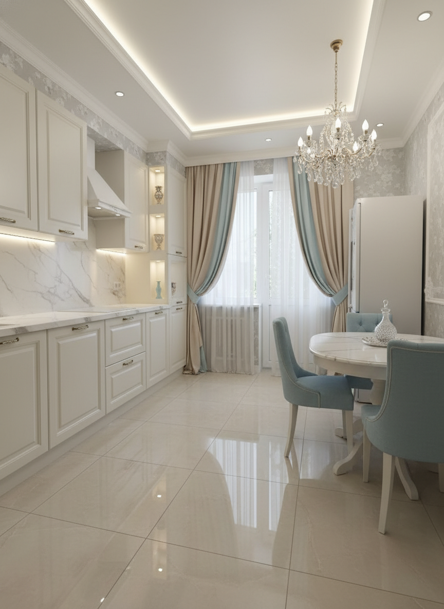 Дизайн кухни в стиле Классика — фото интерьера от нейросети RoomGPT