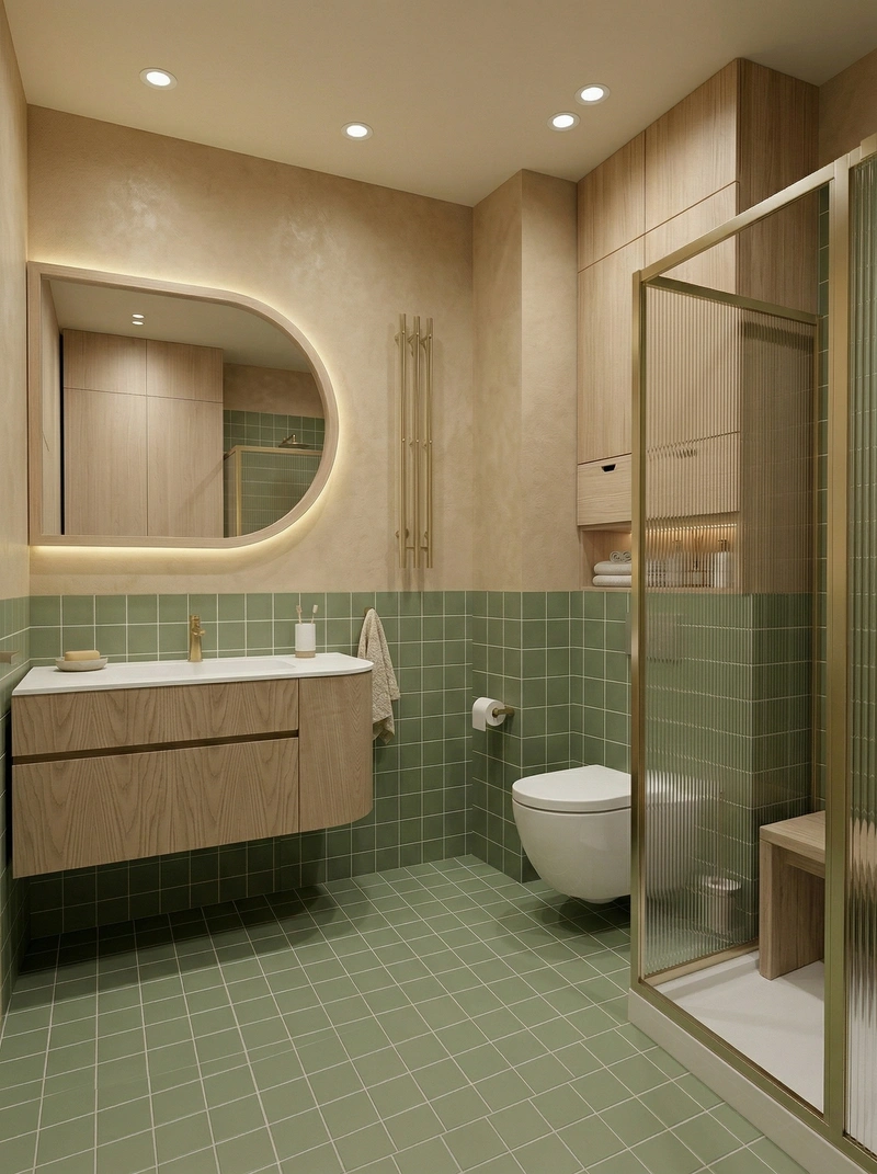 Дизайн ванной в стиле Japandi — фото интерьера от нейросети RoomGPT