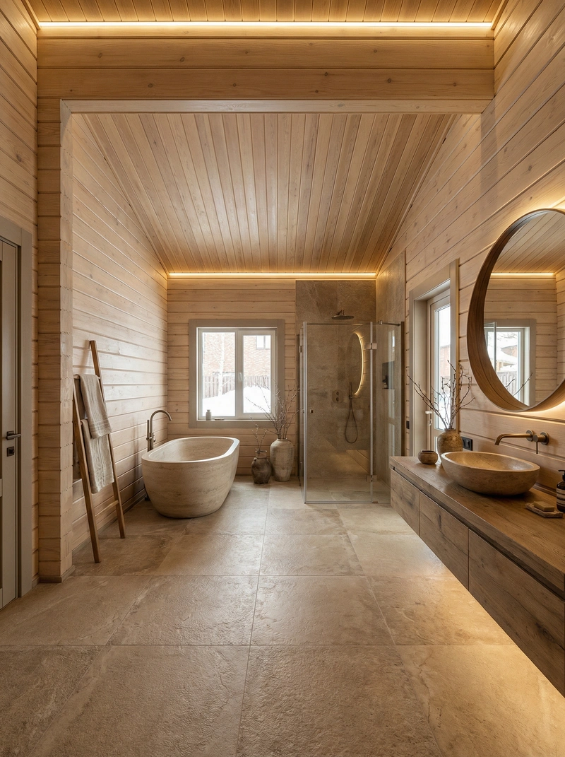 Дизайн ванной в стиле Japandi — фото интерьера от нейросети RoomGPT