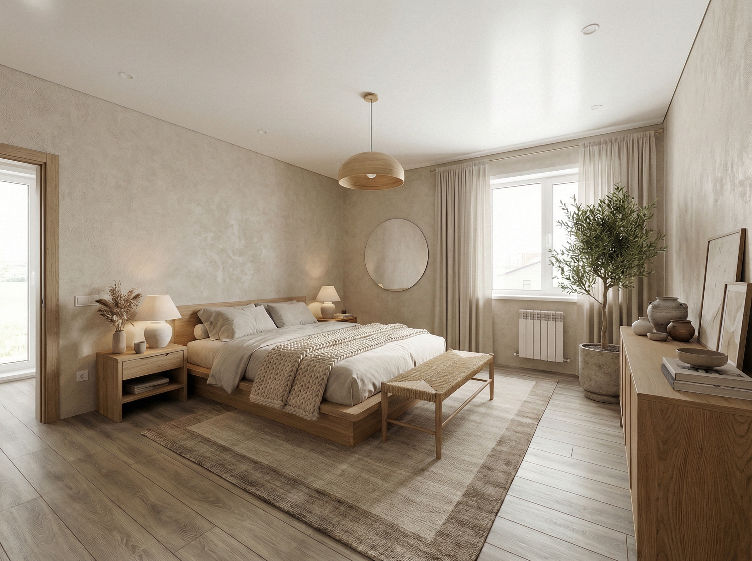 Дизайн спальни в стиле Japandi — фото интерьера от нейросети RoomGPT