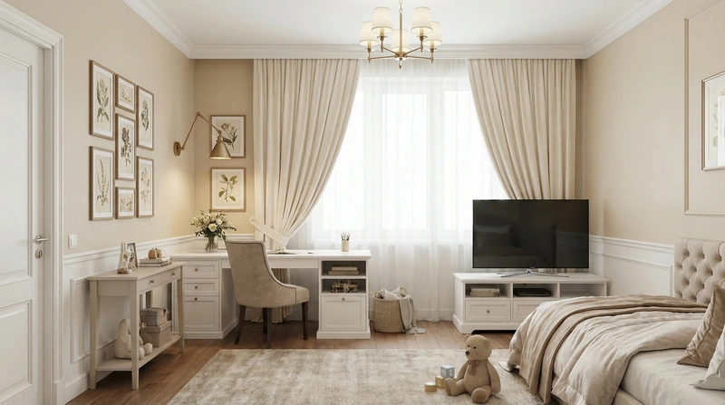 Дизайн детской в стиле Классика — фото интерьера от нейросети RoomGPT