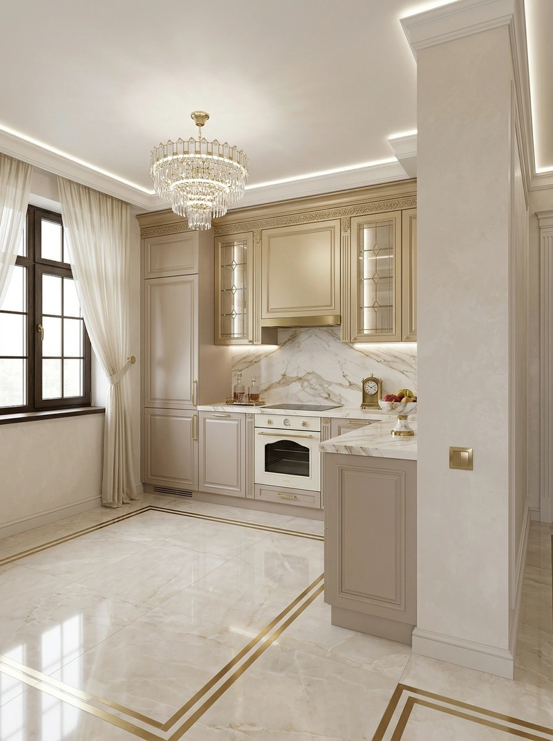 Дизайн кухни в стиле Неоклассика — фото интерьера от нейросети RoomGPT