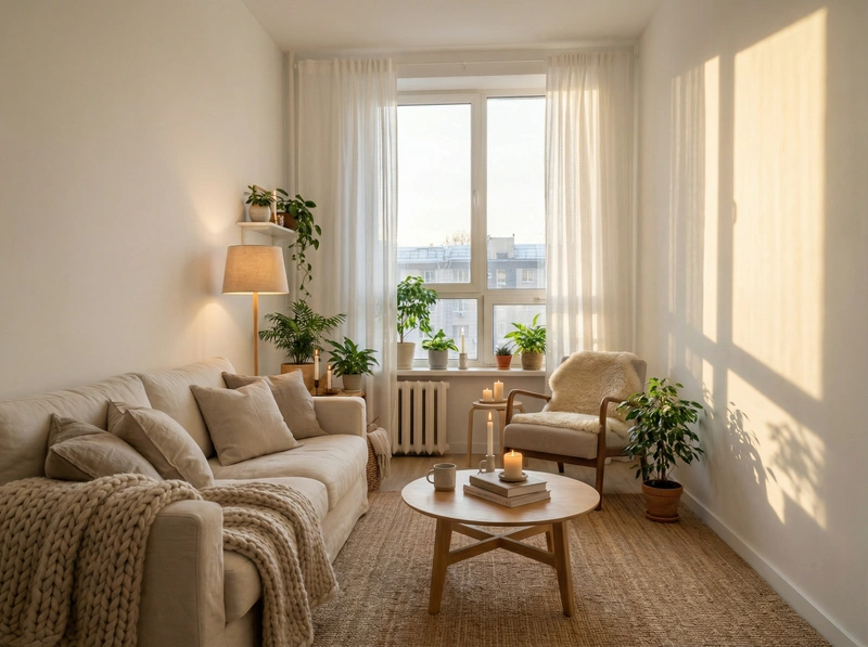 Дизайн интерьера в стиле Хюгге — Гостиная от нейросети RoomGPT