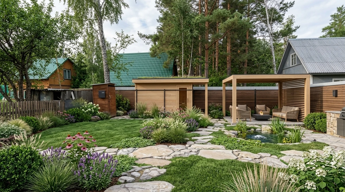Дизайн участка в стиле Эко/Натуральный — фото участка от нейросети RoomGPT