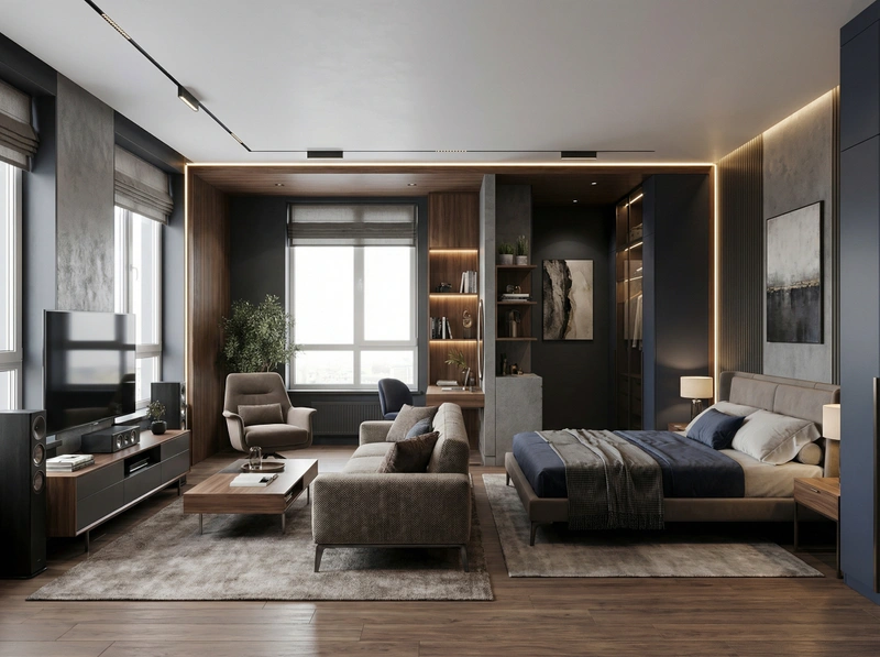Дизайн интерьера в стиле Контемпорари — Гостиная от нейросети RoomGPT