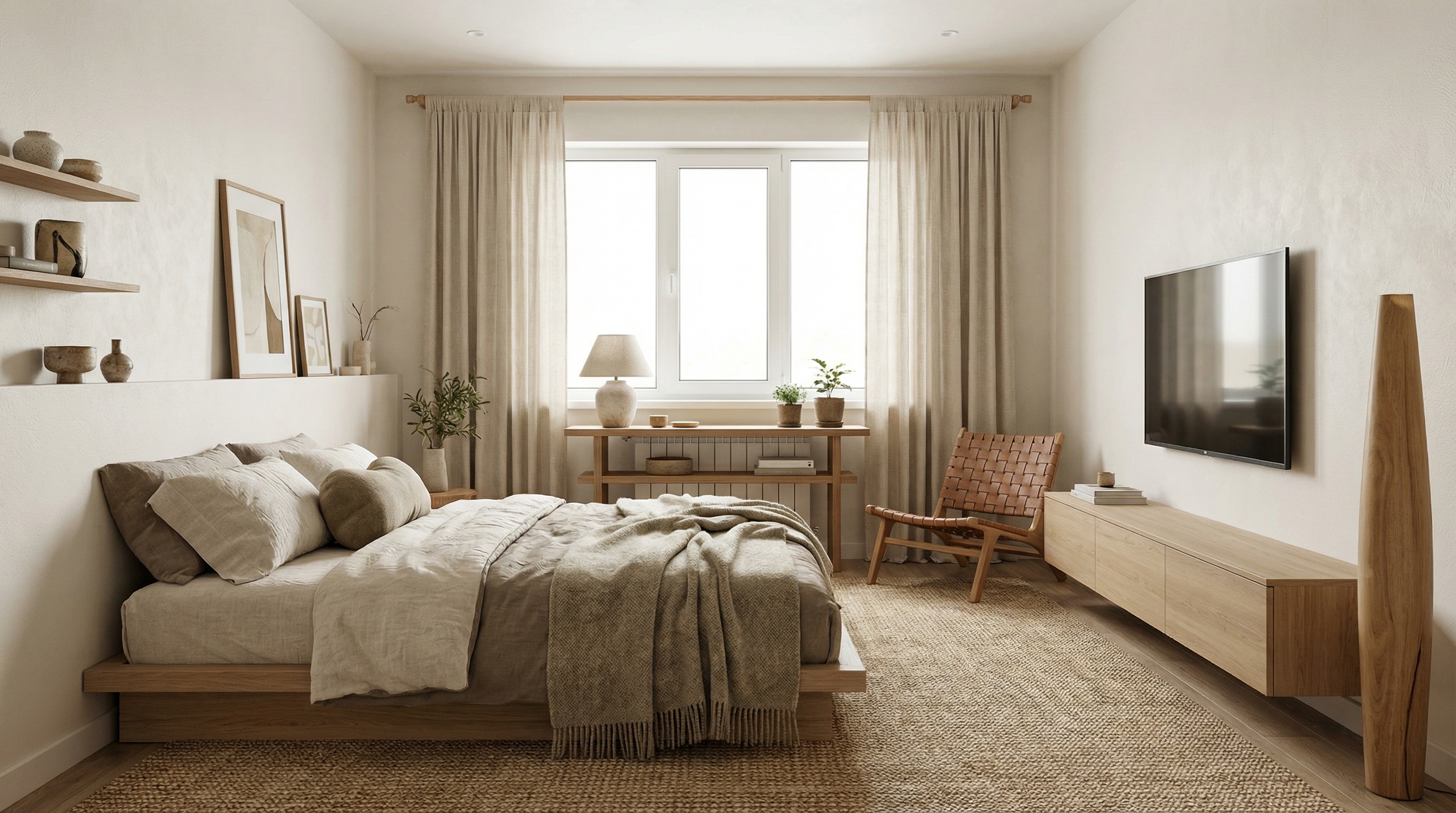 Дизайн спальни в стиле Japandi — фото интерьера от нейросети RoomGPT