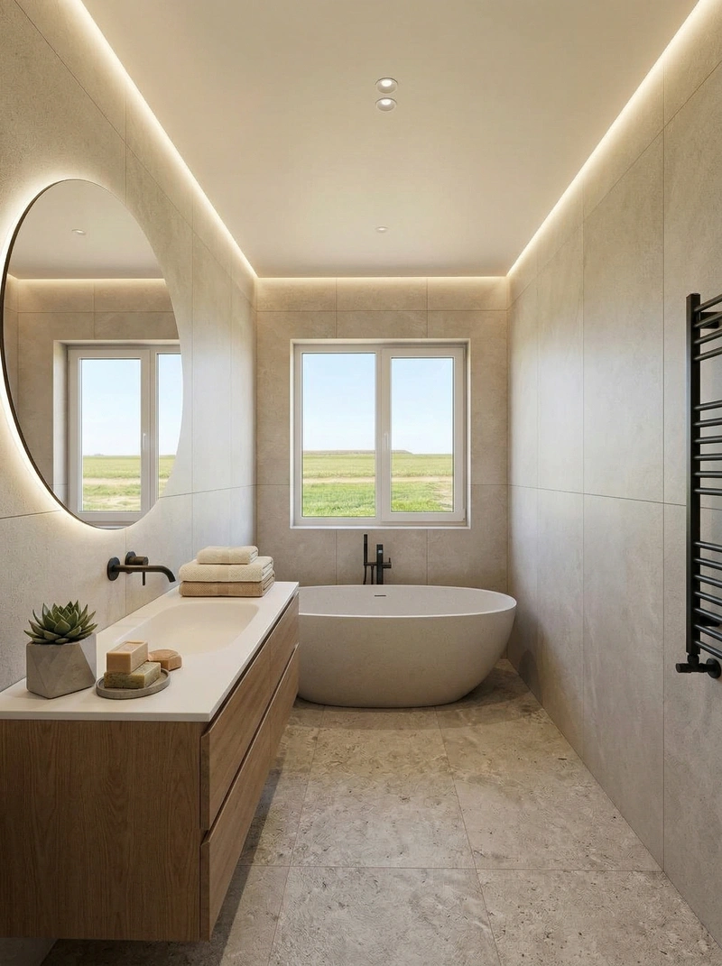 Дизайн ванной в стиле Сканди — фото интерьера от нейросети RoomGPT