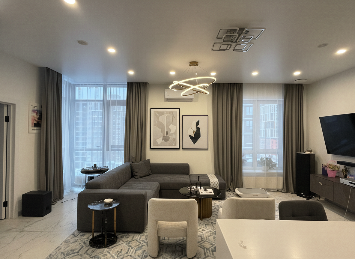 Дизайн гостиной в стиле Контемпорари — фото интерьера от нейросети RoomGPT