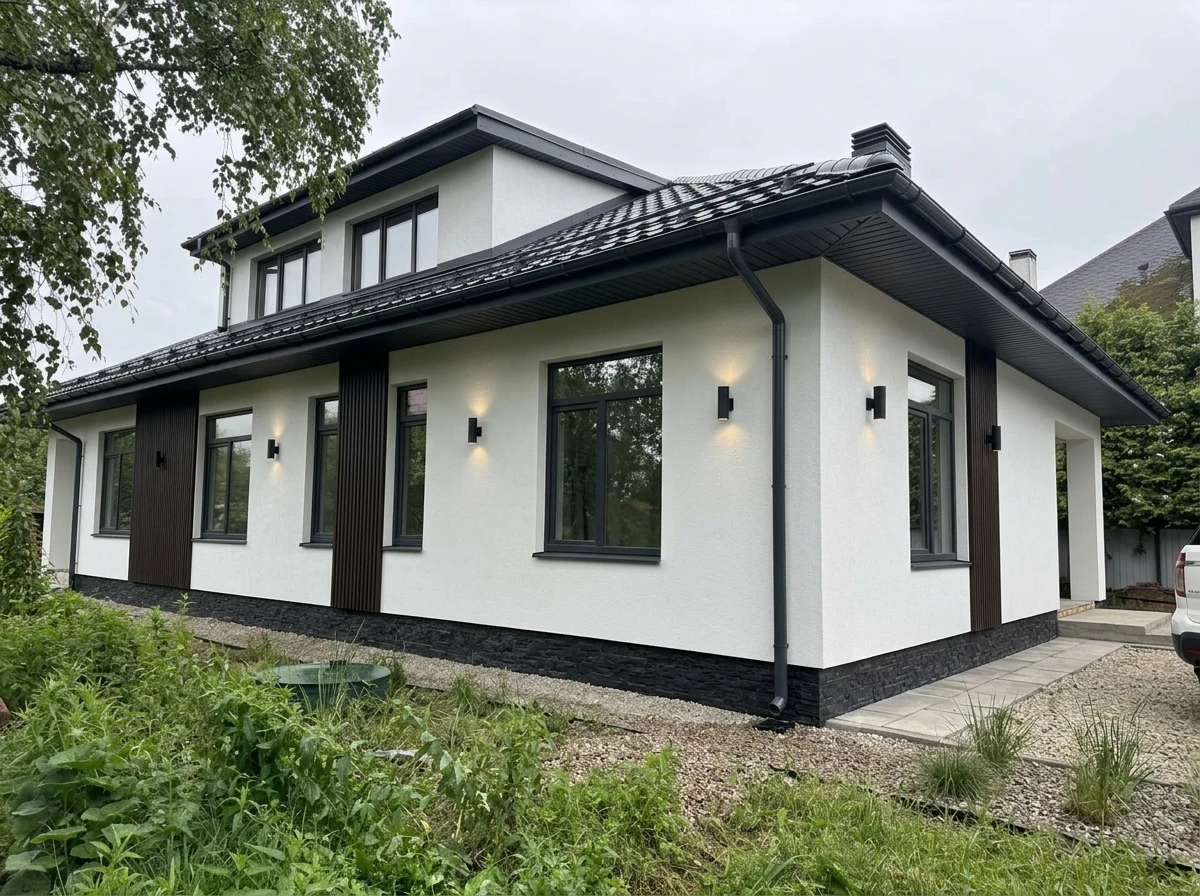 Дизайн фасада в стиле Контемпорари — фото фасада от нейросети RoomGPT