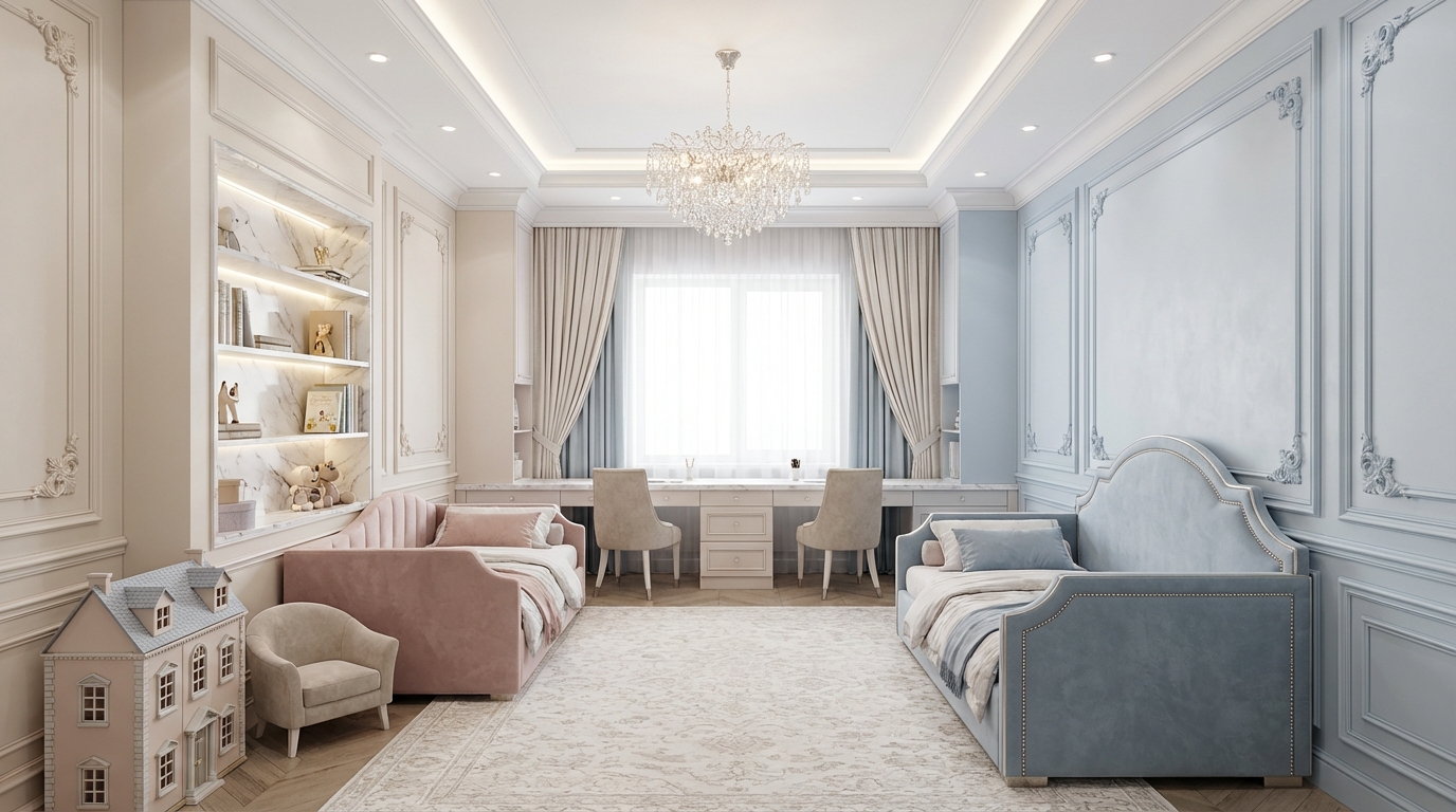 Дизайн детской в стиле Классика — фото интерьера от нейросети RoomGPT