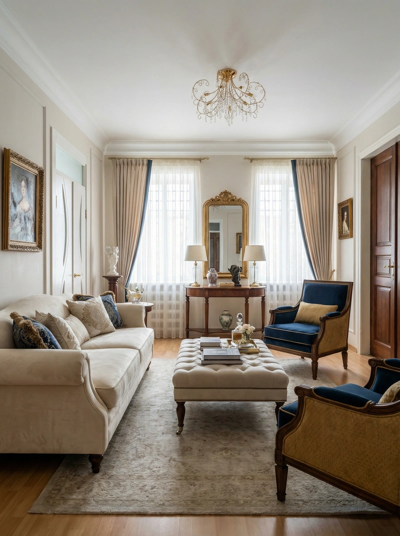 Дизайн интерьера в стиле Классика — Гостиная от нейросети RoomGPT