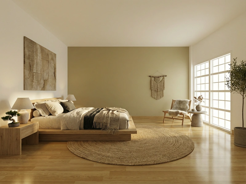 Дизайн спальни в стиле Japandi — фото интерьера от нейросети RoomGPT