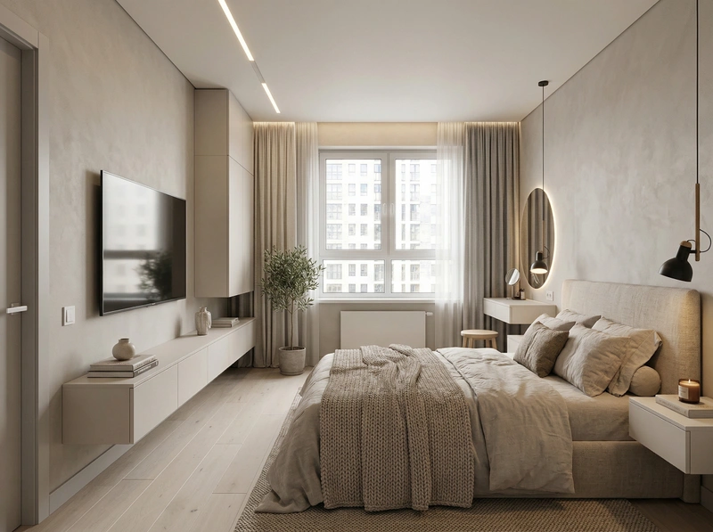 Дизайн спальни в стиле Хюгге — фото интерьера от нейросети RoomGPT