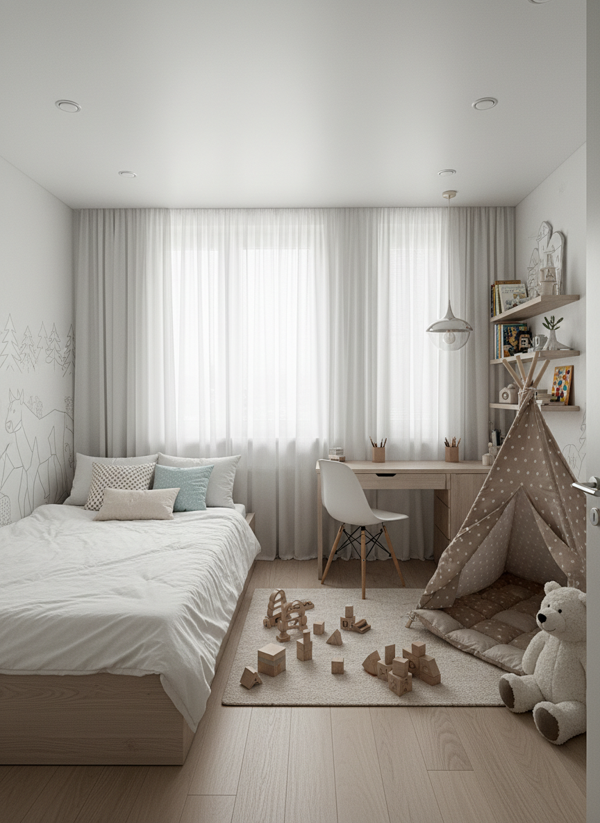 Дизайн детской в стиле Хюгге — фото интерьера от нейросети RoomGPT