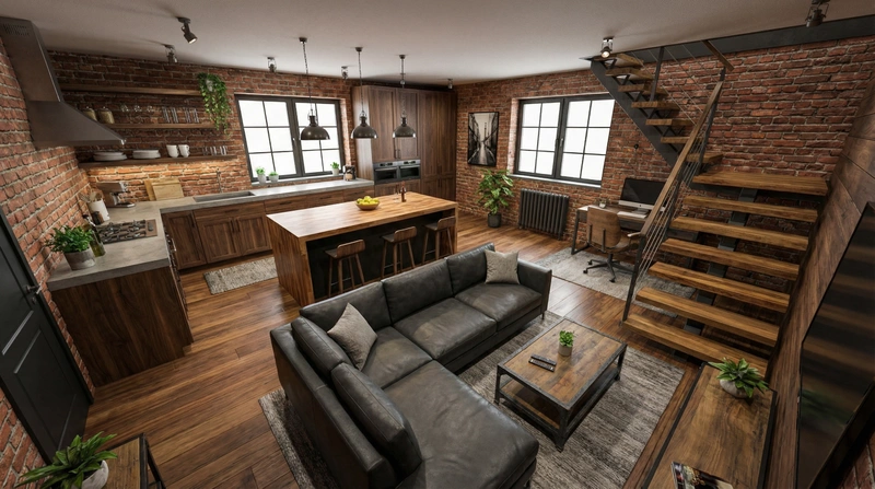 Дизайн кухни в стиле Лофт — фото интерьера от нейросети RoomGPT