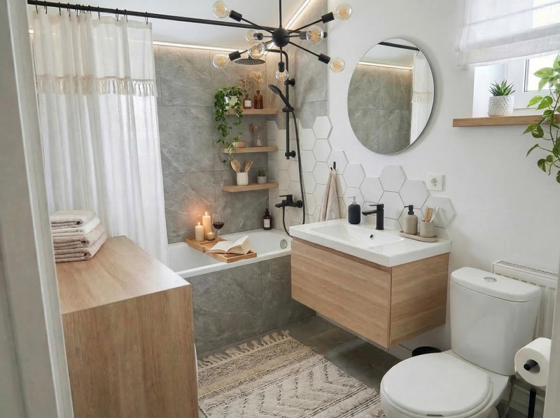 Дизайн ванной в стиле Сканди — фото интерьера от нейросети RoomGPT