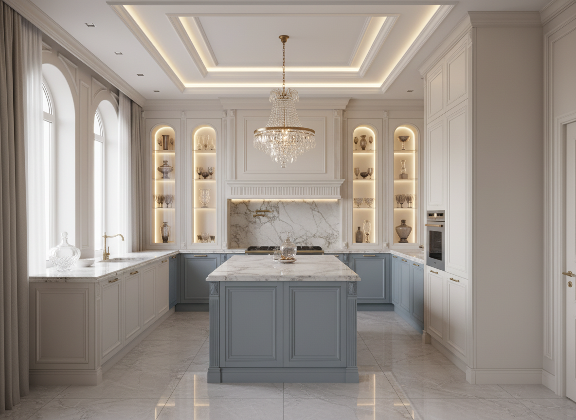 Дизайн кухни в стиле Классика — фото интерьера от нейросети RoomGPT