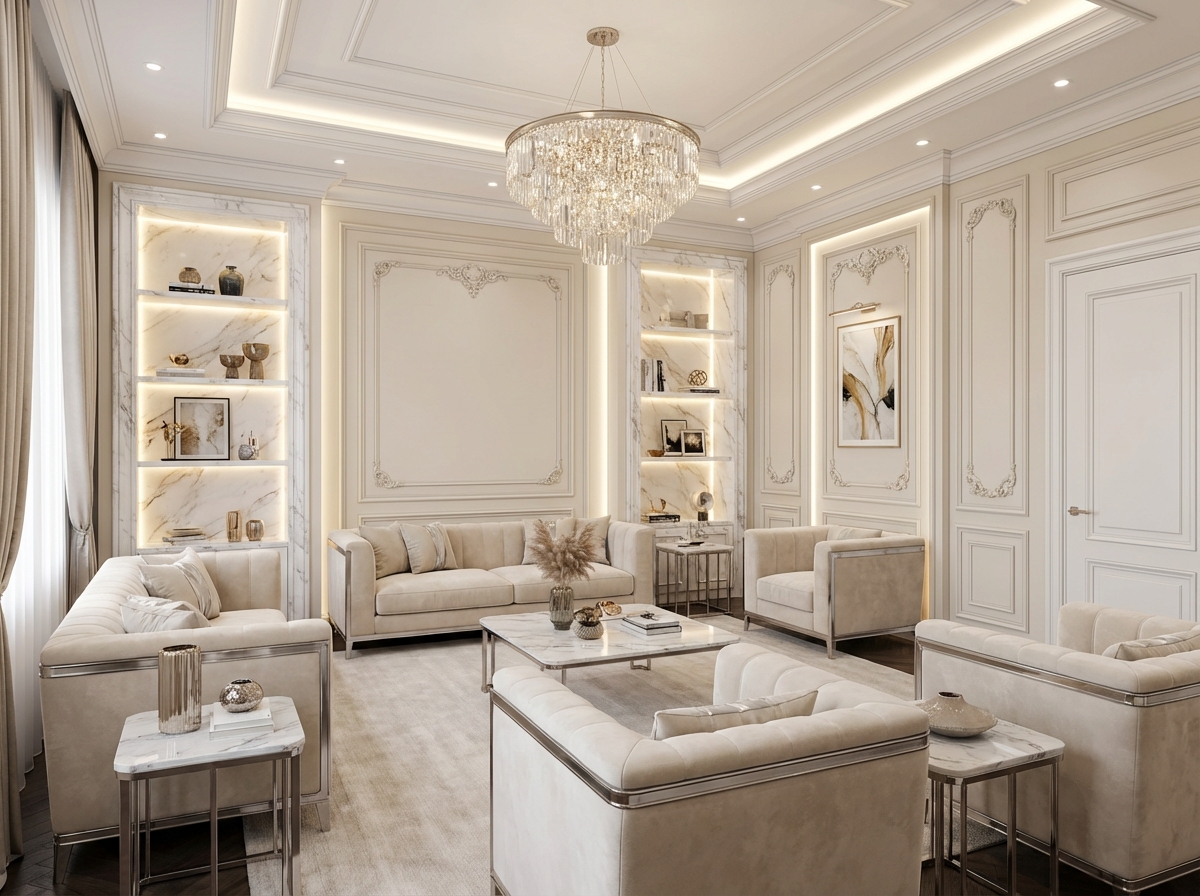 Дизайн гостиной в стиле Классика — фото интерьера от нейросети RoomGPT